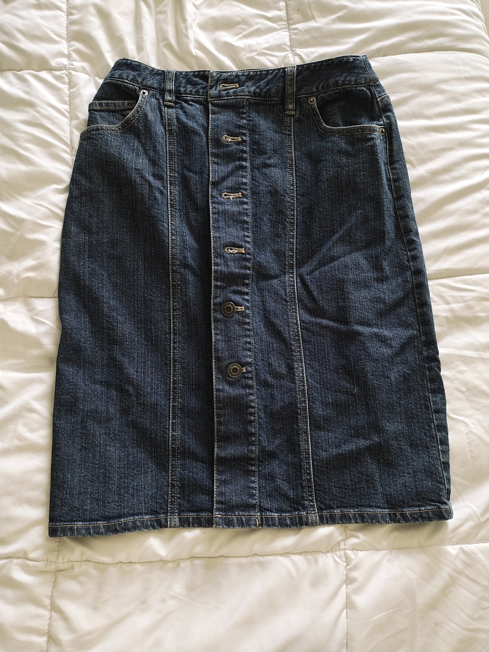Dark Blue Denim Button-Front Women's Skirt